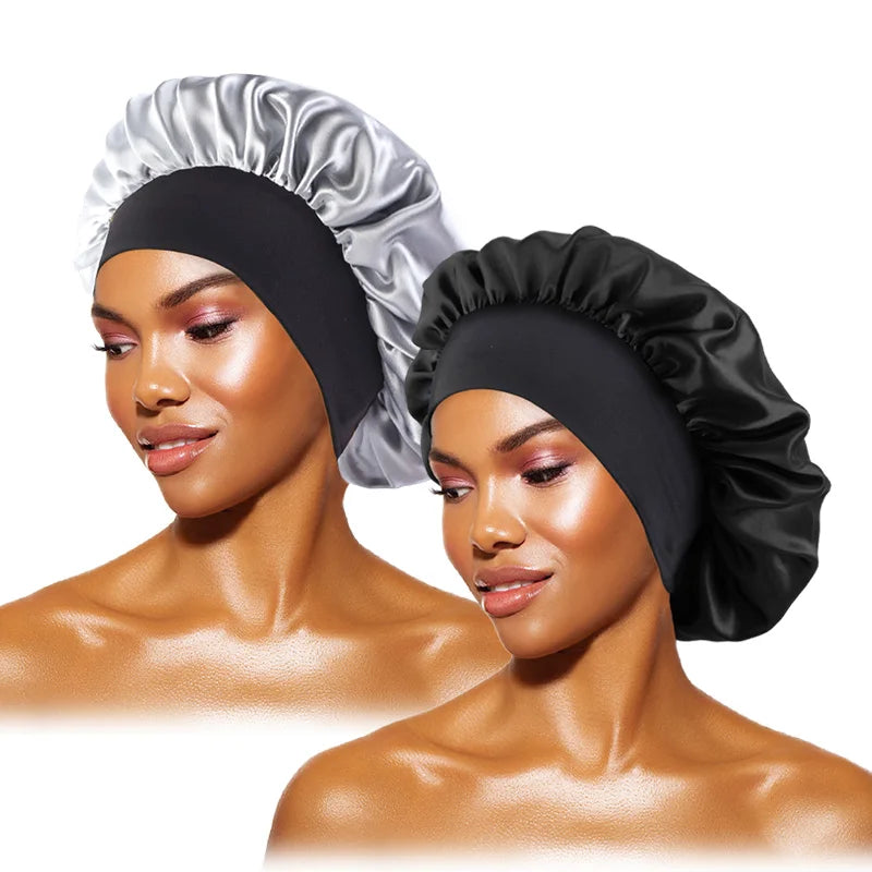 Satin Sleep Bonnet with Wide Brim & Elastic Band – Wide-Brimmed Night Cap for Women & Men, Hair Protection Bonnet for Sleeping & Bathing