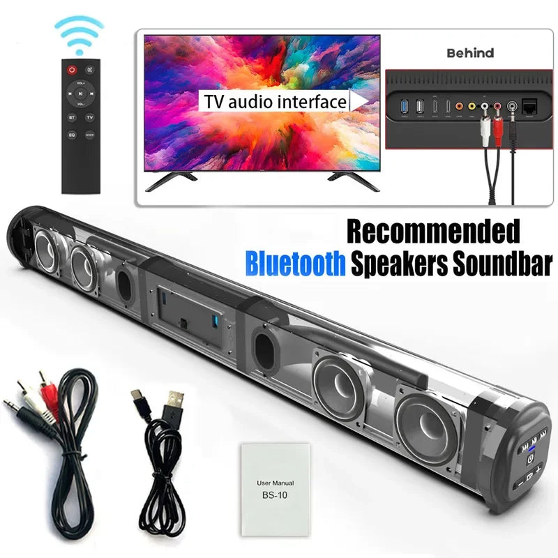 Wireless Bluetooth Soundbar Speaker – Surround Sound Home Theater System with 2000mAh Battery, Wired & Wireless, for TV & Projector