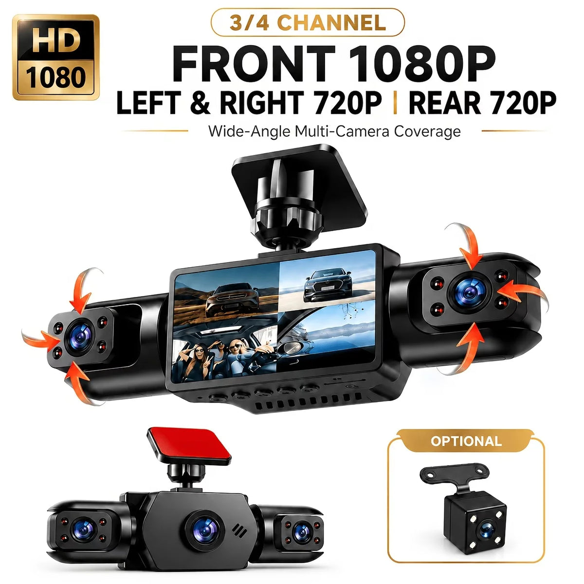 1080P FHD Multi-Camera Dash Cam with Night Vision, Parking Monitor & G-Sensor