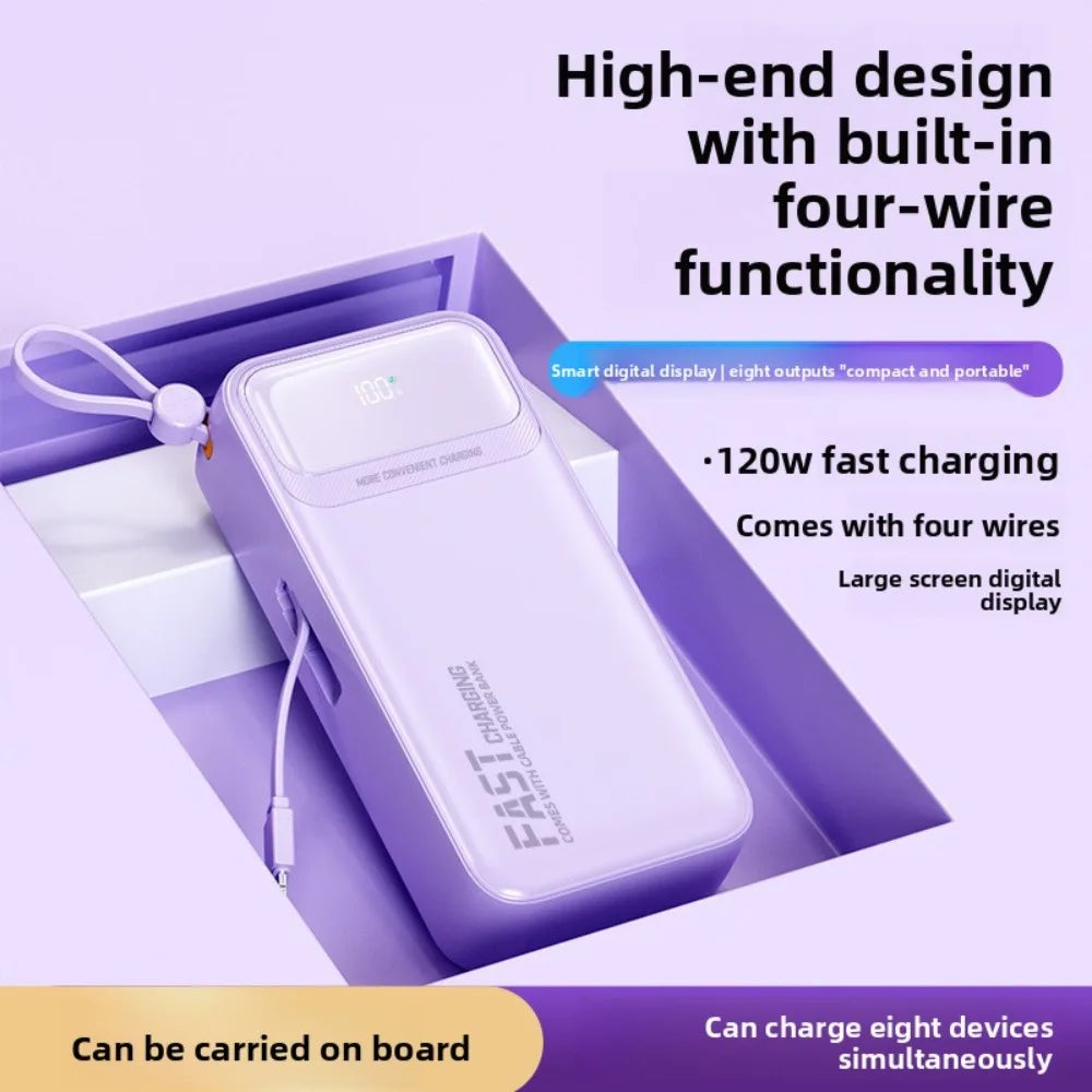 120W Super Fast Charging Power Bank 30000mAh 50000mAh – Portable Slim PD 120W Powerbank with Built-in Cables