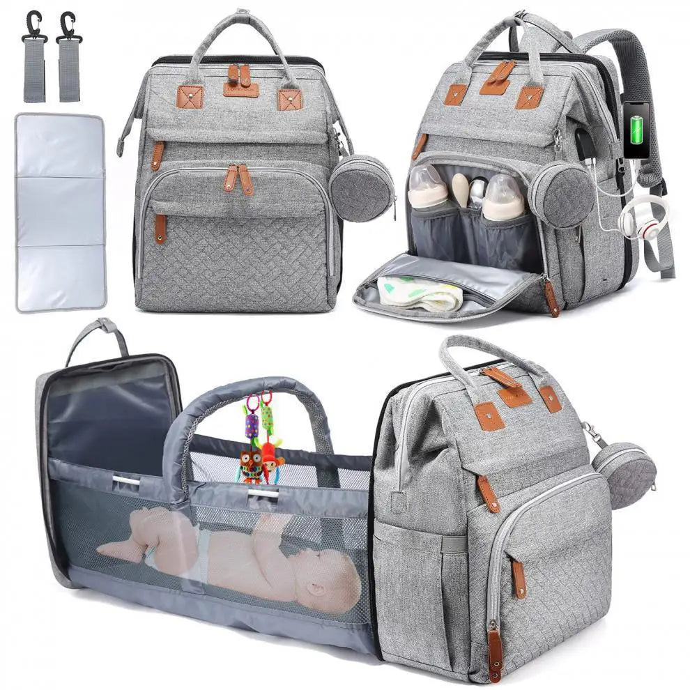 3-in-1 Baby Diaper Backpack with Changing Bed