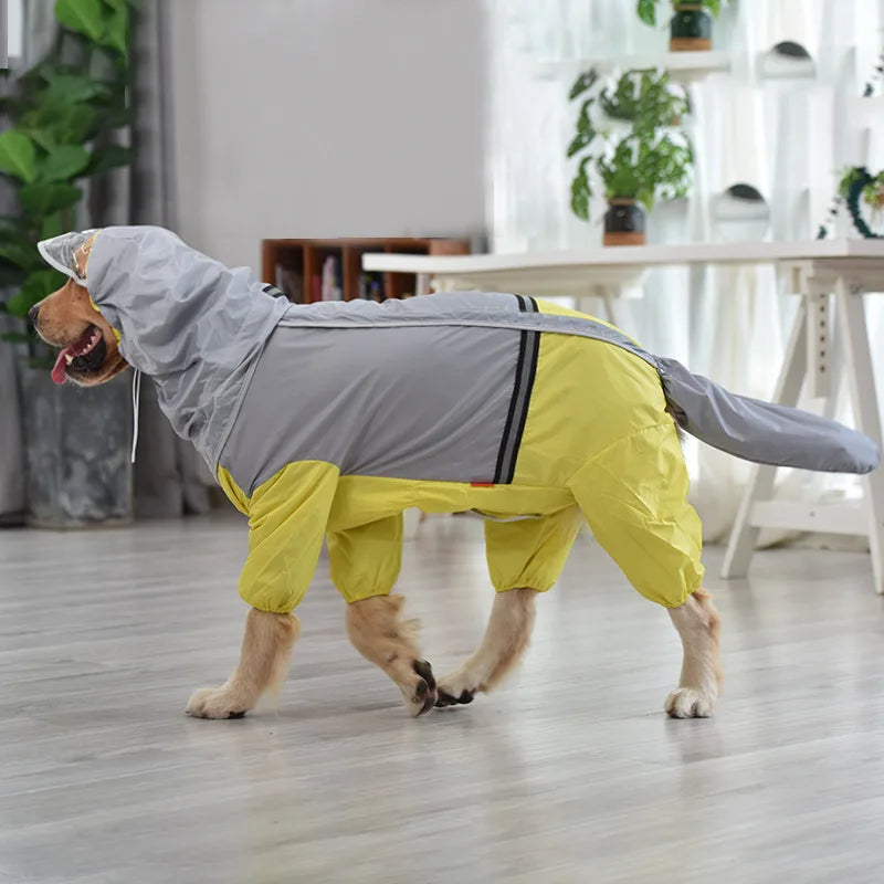 StormGuard Pro™ Full-Cover Waterproof Dog Rain Suit – Reflective Hooded Raincoat for Large Dogs