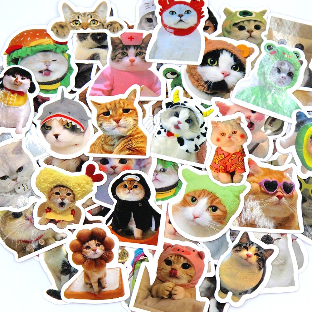 Funny Cat Stickers Pack – 10/50/100pcs Cute Cartoon Decals for Laptop, Phone, Water Bottle, Guitar, Luggage & More