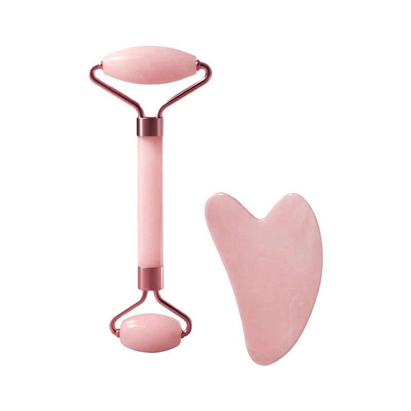 2-in-1 Facial Roller & Gua Sha Set – Face Neck Eye Massager Tool with Heart Shaped Scraping Board for Skincare & Lymphatic Drainage