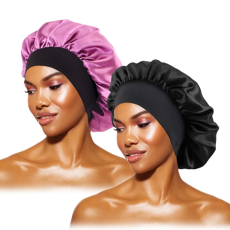 Satin Sleep Bonnet with Wide Brim & Elastic Band – Wide-Brimmed Night Cap for Women & Men, Hair Protection Bonnet for Sleeping & Bathing