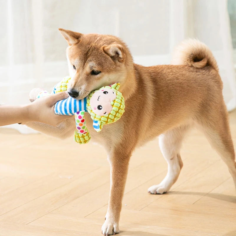 Interactive Squeaky Plush Dog Toy - Cute Knitted Puppy Chew Toy for Teeth Cleaning & Mental Stimulation