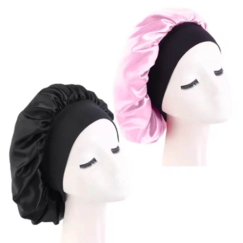 Satin Sleep Bonnet with Wide Brim & Elastic Band – Wide-Brimmed Night Cap for Women & Men, Hair Protection Bonnet for Sleeping & Bathing