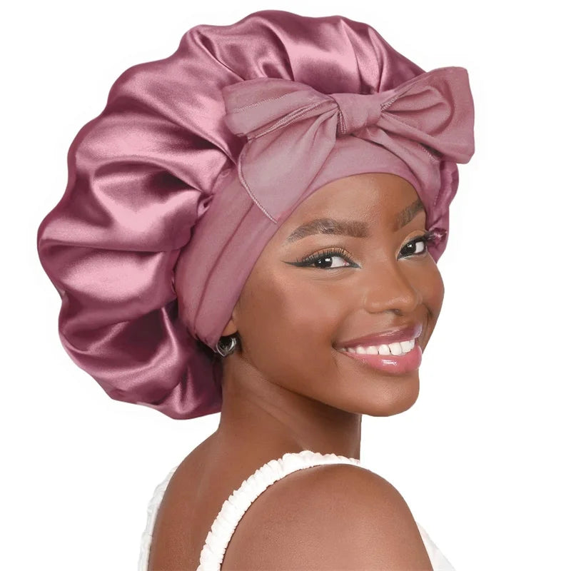 Satin Bonnet Silk Sleep Bonnet with Tie Band – Adjustable Double-Layer Hair Bonnet for Women & Men, Nighttime Hair Protection