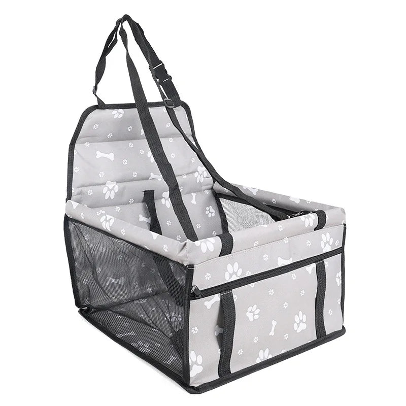 Pet Reinforce Car Booster Seat for Small Dogs & Cats - Portable Breathable Pet Carrier with Safety Belt, Stable Travel Booster Bag, Paw Print Design