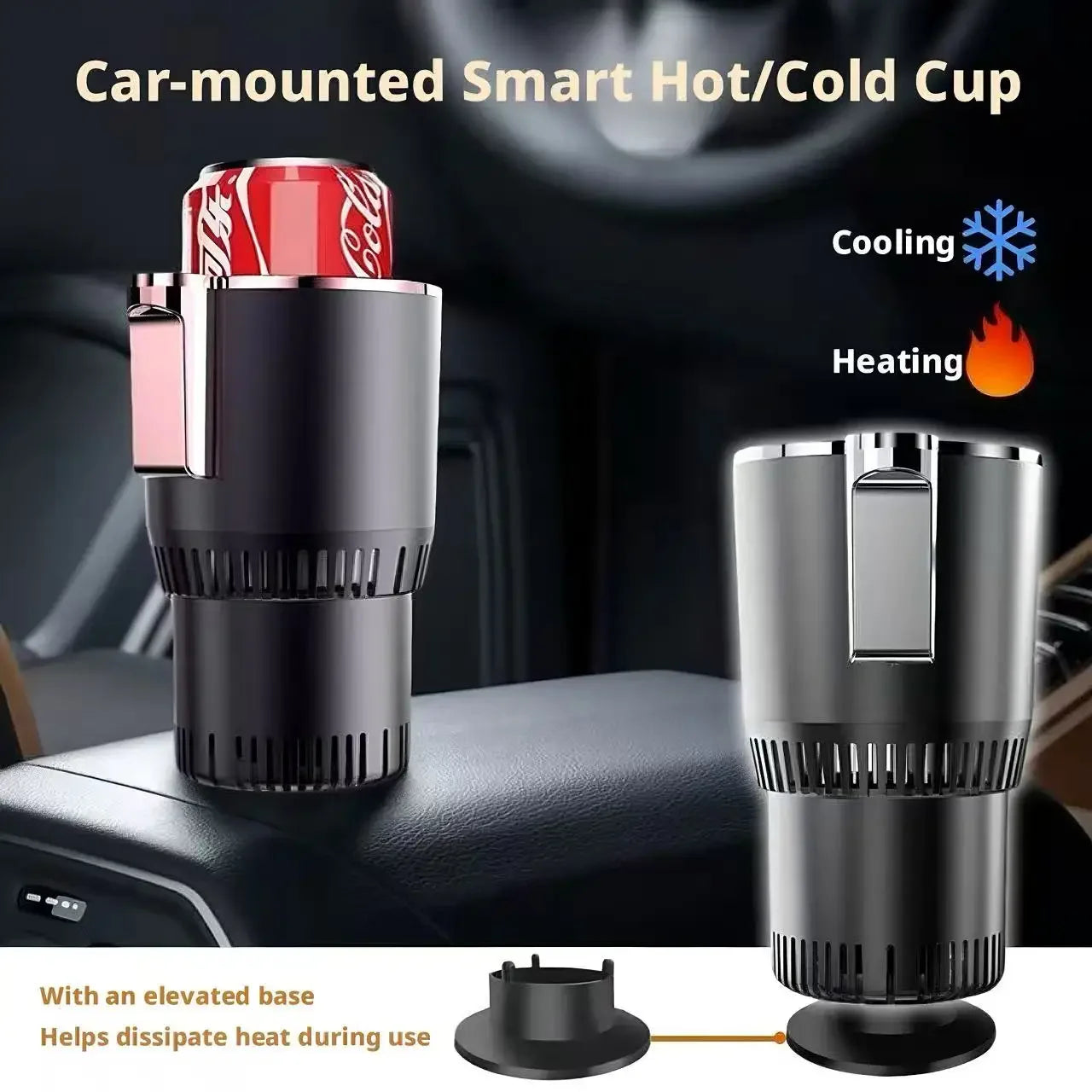 Car Smart Hot & Cold Cup Holder – Electric Beverage Warmer & Cooler for Travel, Coffee, Soda & Drinks | Auto 12V Plug-in