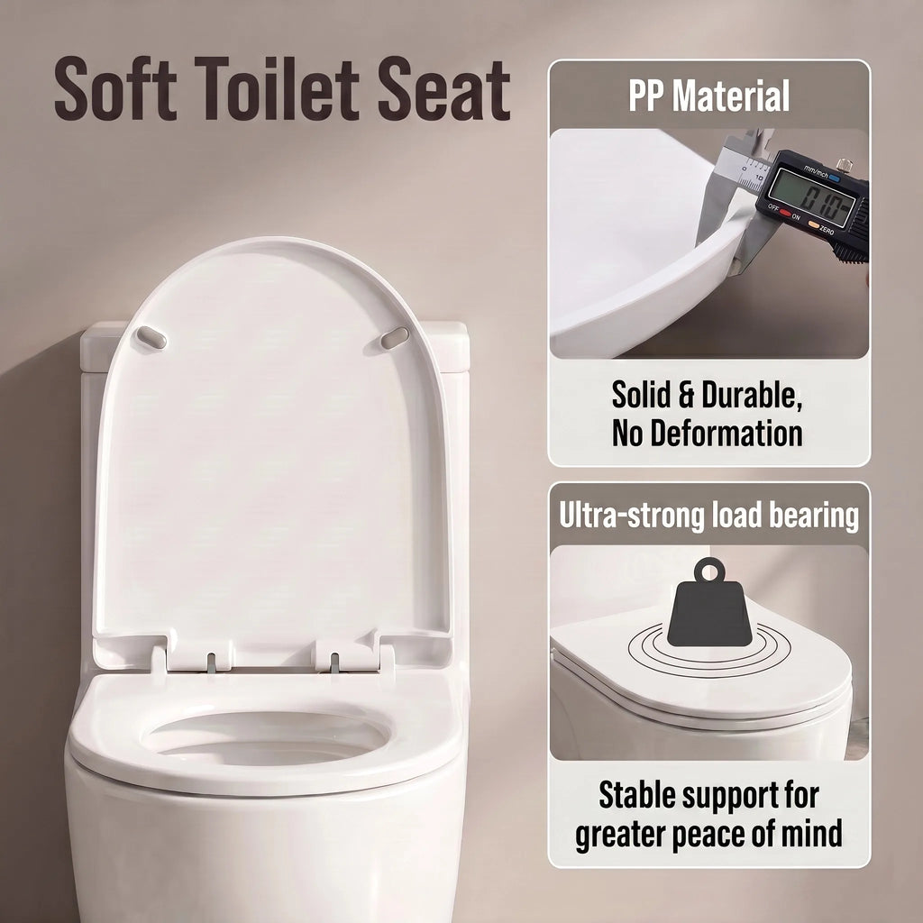 Slow Close U-Shaped Toilet Seat - Quiet Soft Close Lid, Durable & Universal Fit
