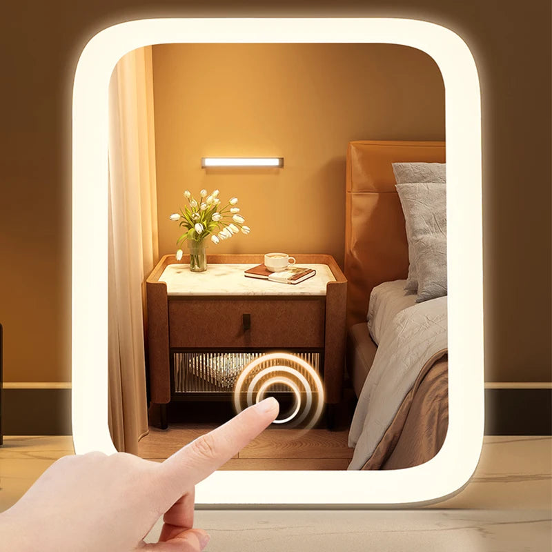 LED Desktop Makeup Mirror with 3-Color Lighting – Portable Touch Control Vanity Mirror with Fill Light for Bedroom & Dressing Table
