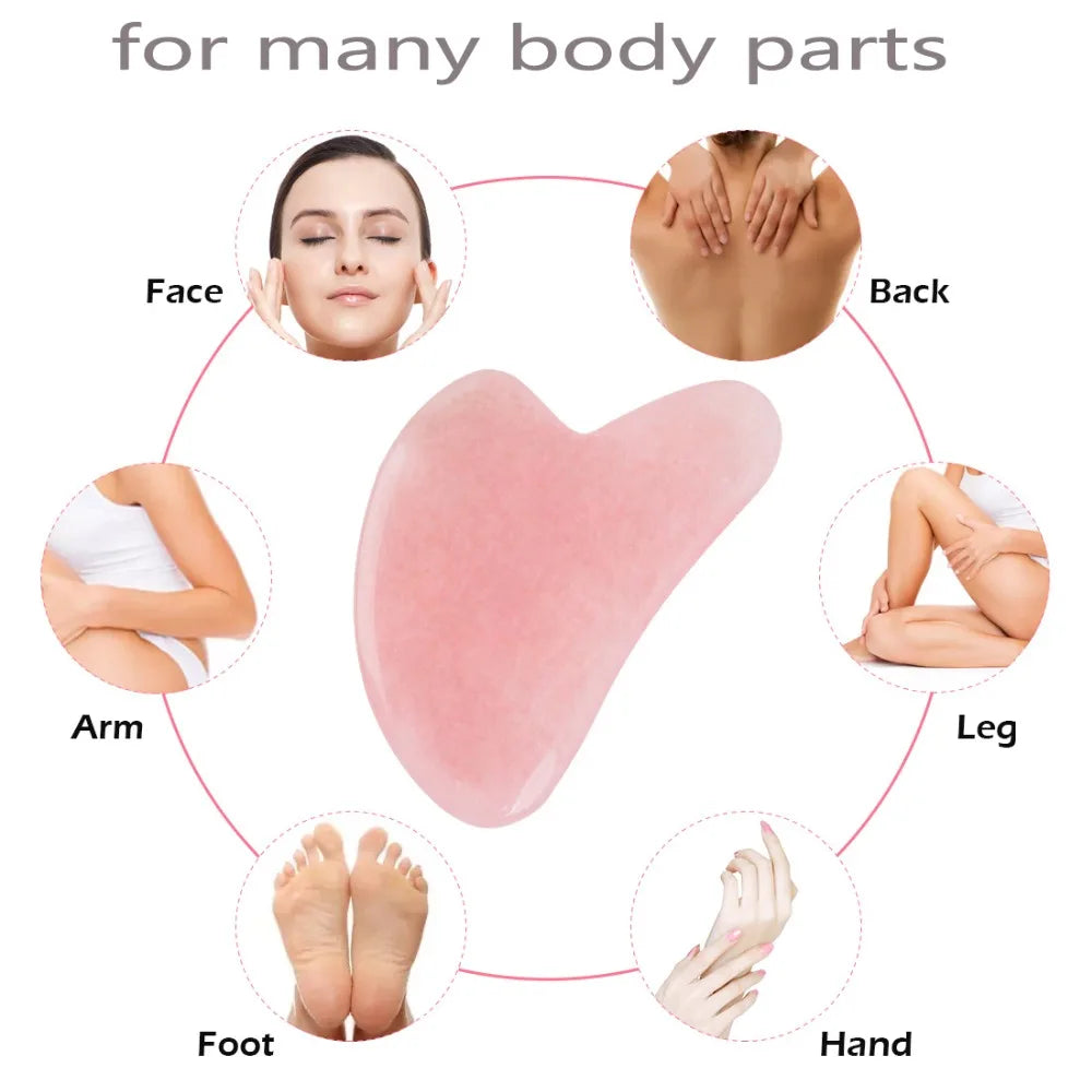 Rose Quartz Gua Sha Massage Board – Premium Facial Scraping Tool for Face, Neck & Body | Natural Stone Lymphatic Drainage Massager