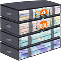 4-Pack Under Bed Storage Containers - 60L Space-Saving Blanket Shoe Bedding Organizer