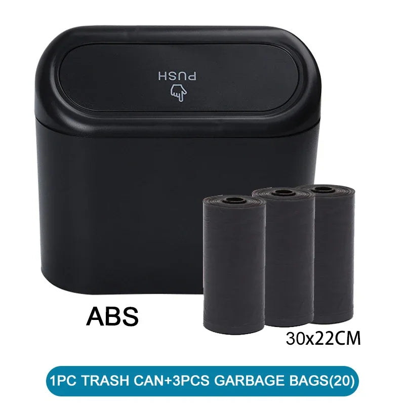 Car Trash Can with Lid & 60 Garbage Bags – Leak-Proof Mini Portable Vehicle Garbage Bin for Auto Interior