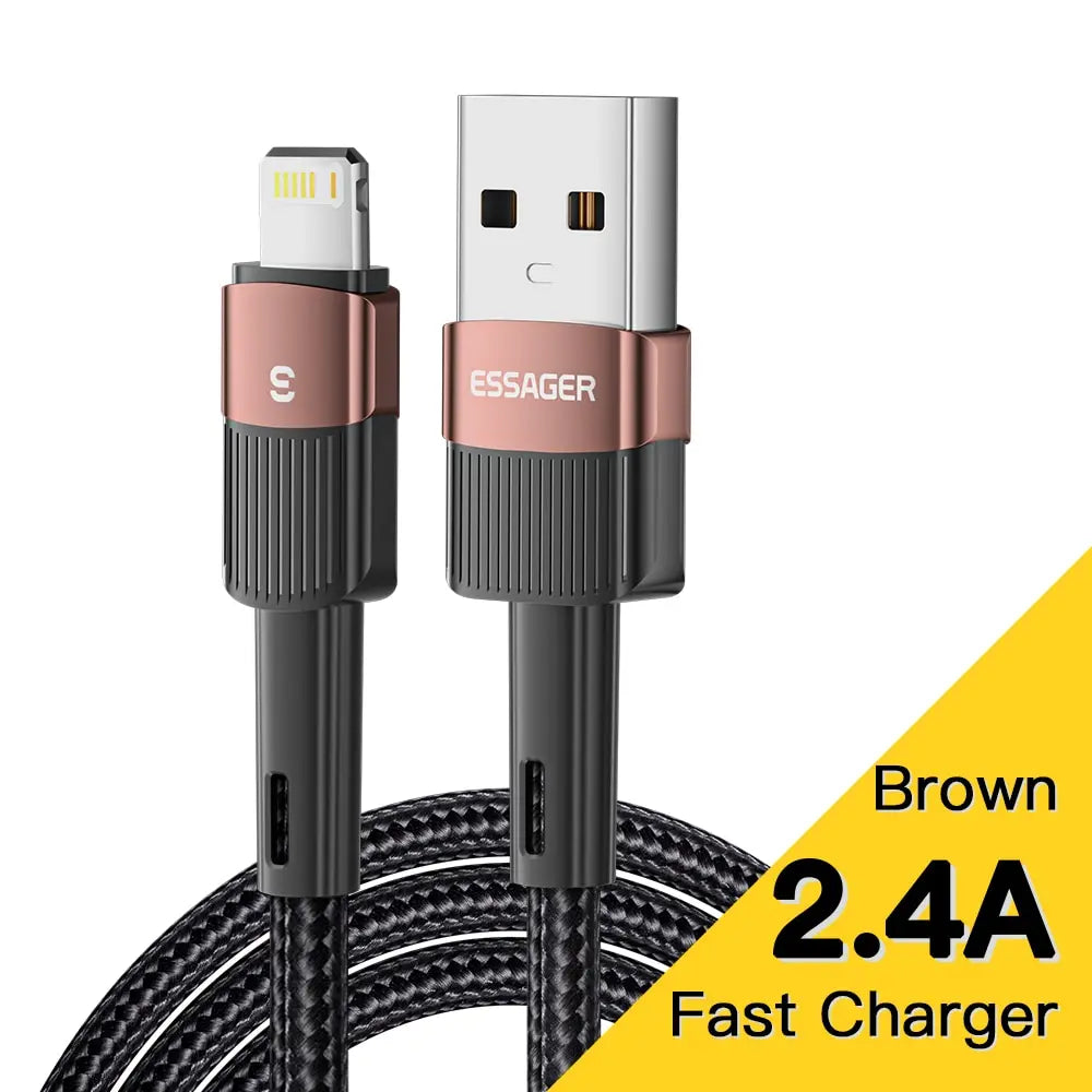 Essager 2.4A Fast Charging USB to Lightning Cable – Braided Charger Cord for iPhone 14 13 12 11 Pro Max, XS, XR, X, 8, 7, 6, SE