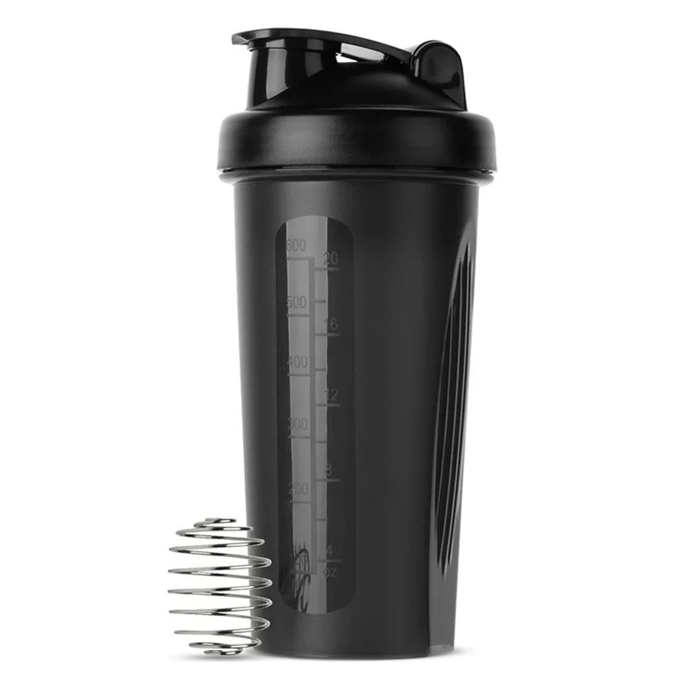 600ml Portable Protein Shaker Bottle with Wire Whisk Ball – Leak-Proof Fitness Shaker for Gym, Pre-Workout & Post-Workout
