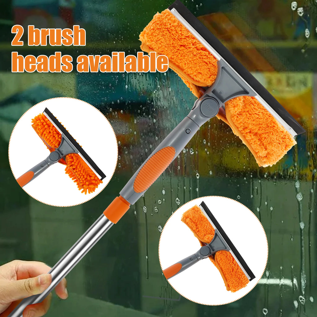 2-in-1 Extendable Window Cleaning Kit - Maximum Extension Length 13 ft 9 in (420cm) Long Pole Squeegee & Duster Mop with 180° Swivel Head