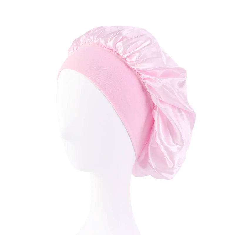 Satin Sleep Bonnet with Wide Brim & Elastic Band – Wide-Brimmed Night Cap for Women & Men, Hair Protection Bonnet for Sleeping & Bathing