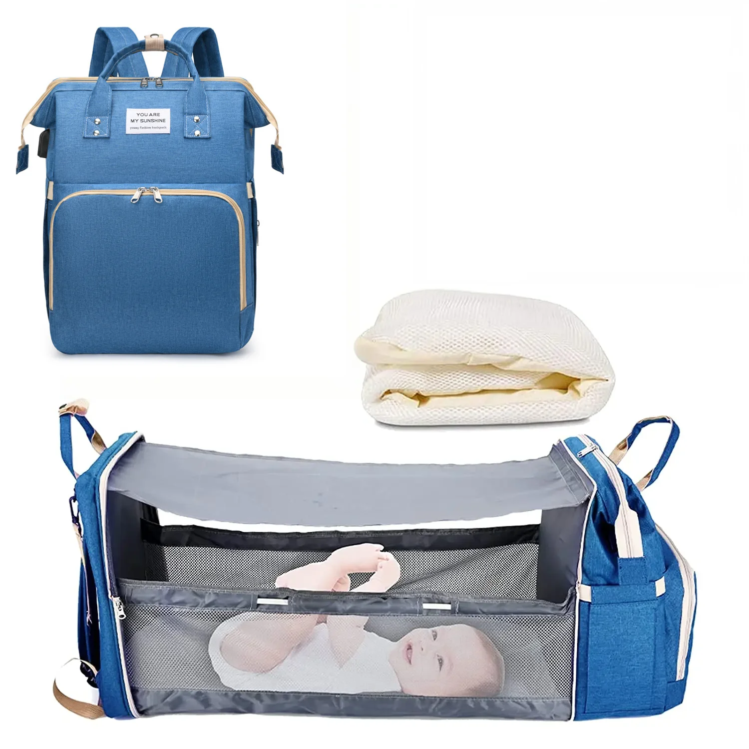 BabyNest™ 3-in-1 Diaper Backpack with Foldable Bassinet & USB Charging