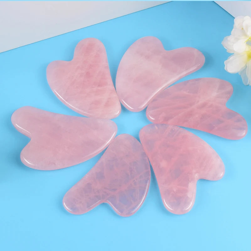 Natural Rose Quartz Gua Sha Jade Facial Tool Set – GuaSha Scraping Massage Board & Roller for Face, Neck & Body Skin Care & Anti-Aging