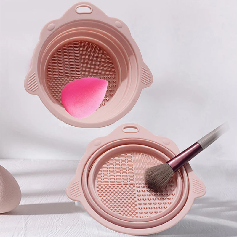 Silicone Makeup Brush Cleaner Bowl Set – Deep Cleaning Tool for Brushes & Powder Puffs, Wet & Dry Use