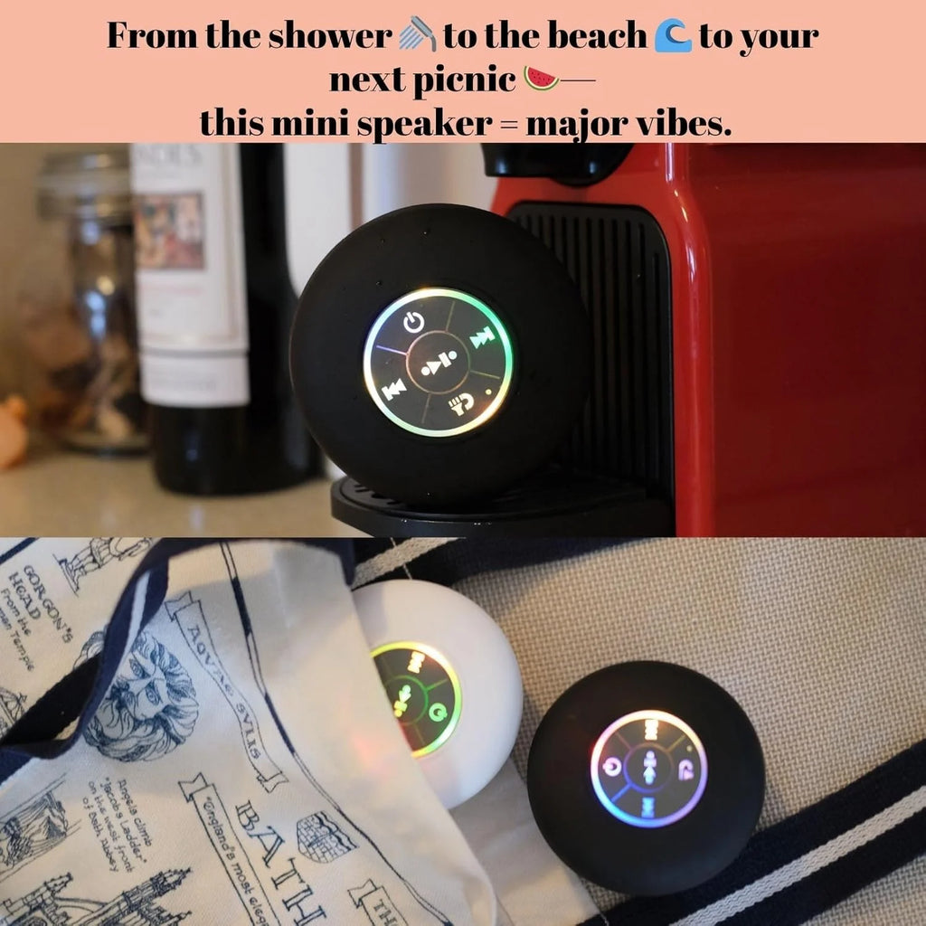 Bluetooth Shower Speaker Portable Wireless Mini Speaker with Suction Cup, IPX4 Waterproof, Built-in Mic – Perfect for Shower, Pool, Beach & Travel