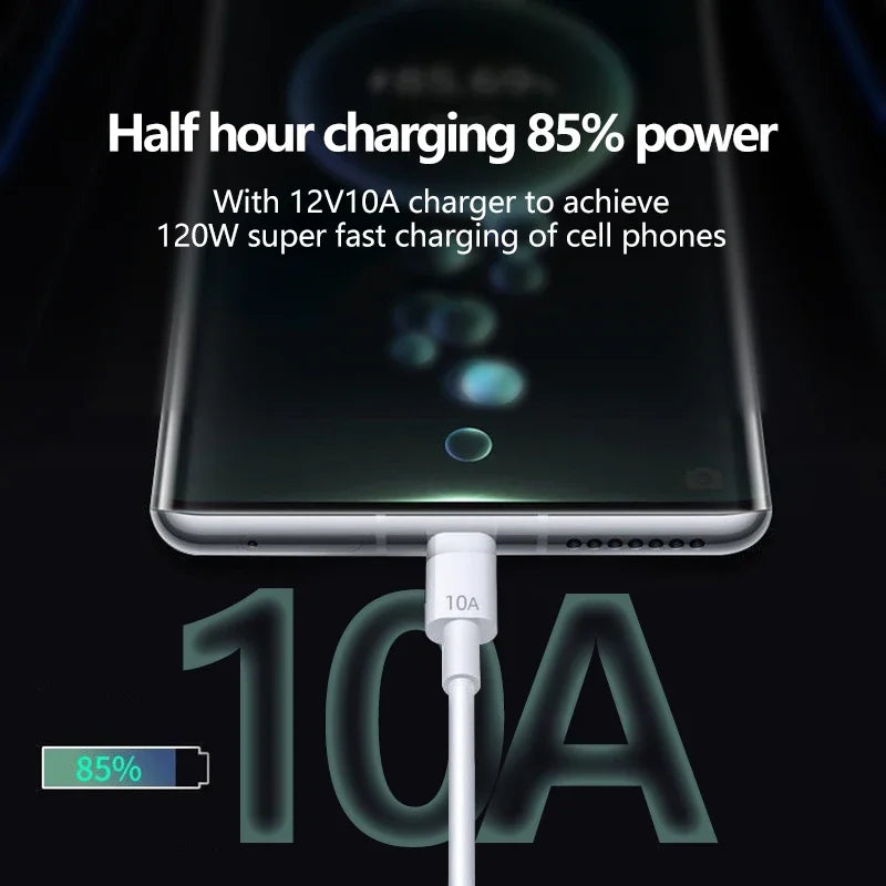 120W 10A Super Fast Charging USB to USB-C Cable – 0.3M/1M/1.5M/2M Braided Cord for Huawei, Xiaomi, Redmi, Honor, Android Phones