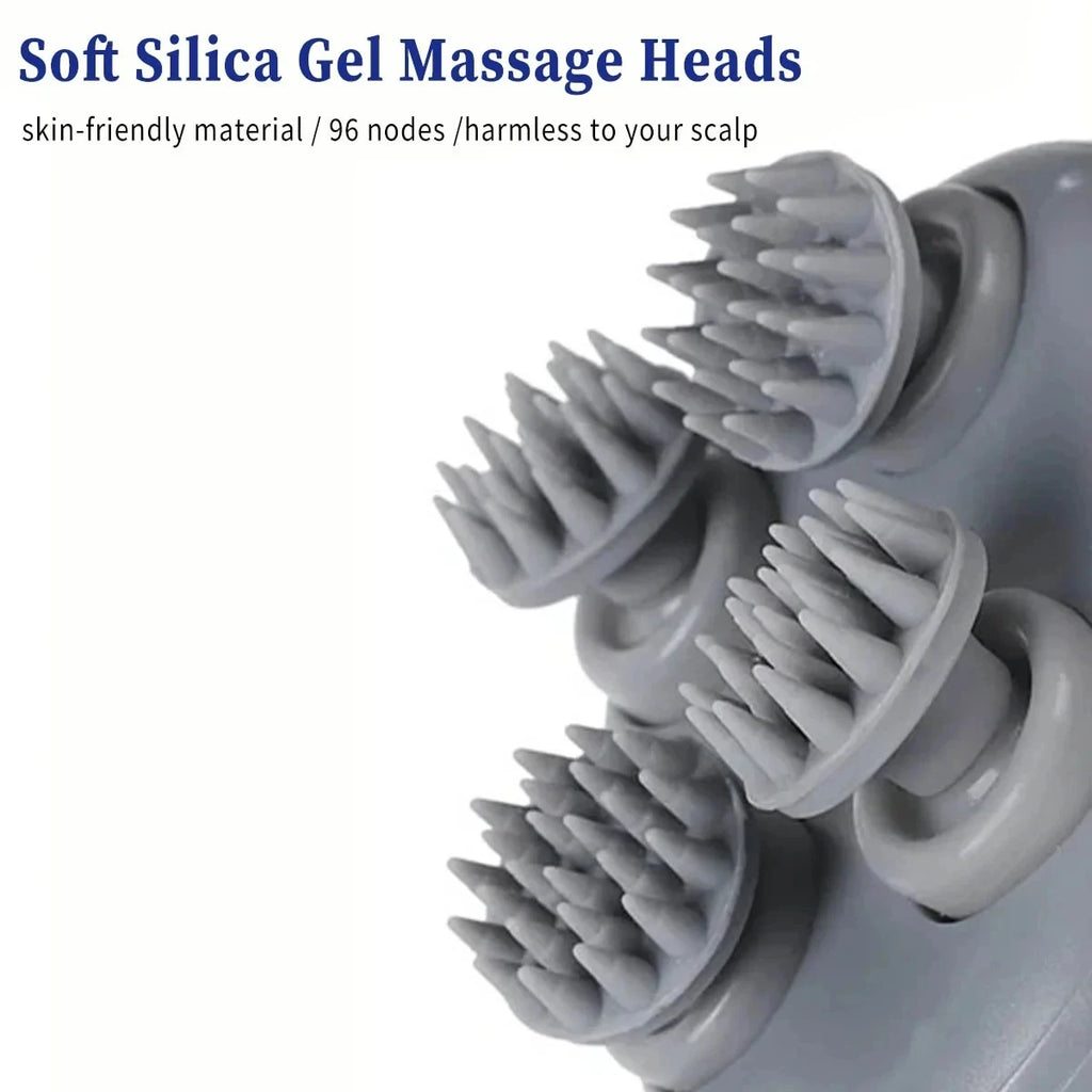 Luxury Electric Scalp Massager with Red Light Therapy – Adjustable Speed Deep Kneading Head Massager with Soft Silicone & USB Rechargeable Design