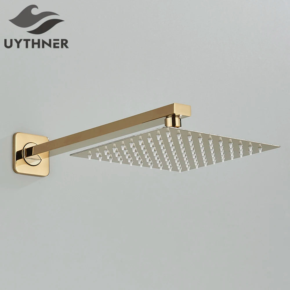 Square Rainfall Shower Head 8"/10"/12" - Ultrathin Rain Shower with Arm