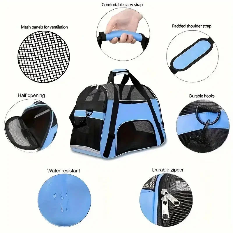 Portable Mesh Pet Travel Carrier with Shoulder Strap for Small Dogs & Cats