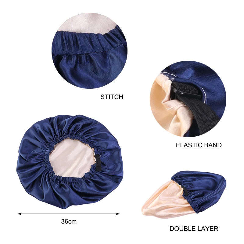 Double Layer Satin Bonnet for Sleeping – Adjustable Large Silk Sleep Cap with Elastic Band for Curly Hair, Women & Men Hair Protection