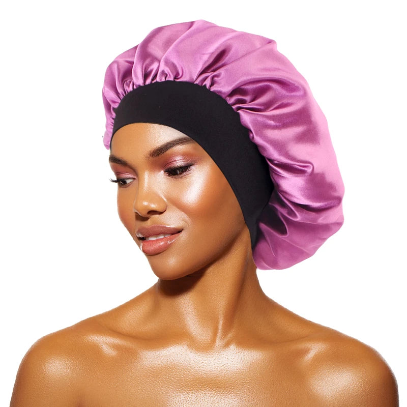 Satin Sleep Bonnet with Wide Brim & Elastic Band – Wide-Brimmed Night Cap for Women & Men, Hair Protection Bonnet for Sleeping & Bathing