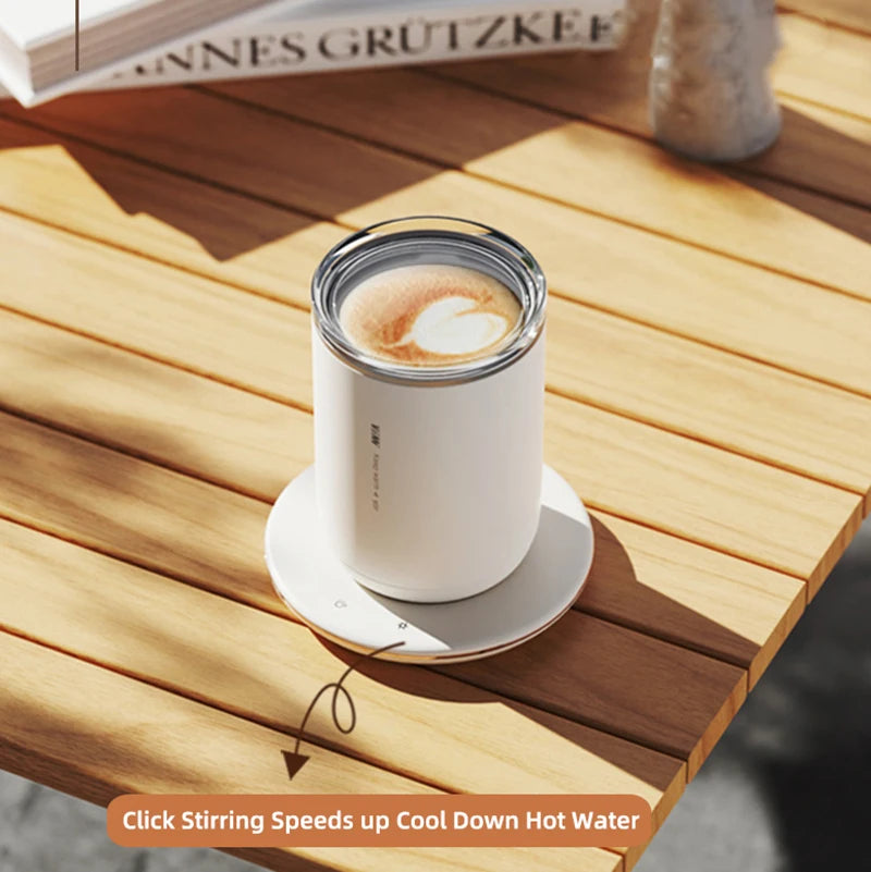 2-in-1 Coffee Cup Warmer with Automatic Magnetic Stirring Mug – USB Electric Self-Mixing Heating Plate for Coffee, Tea & Beverages