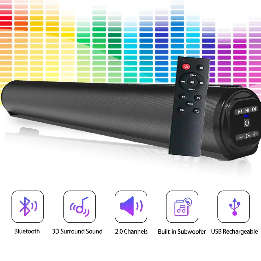 Wireless Bluetooth Soundbar Speaker – Surround Sound Home Theater System with 2000mAh Battery, Wired & Wireless, for TV & Projector