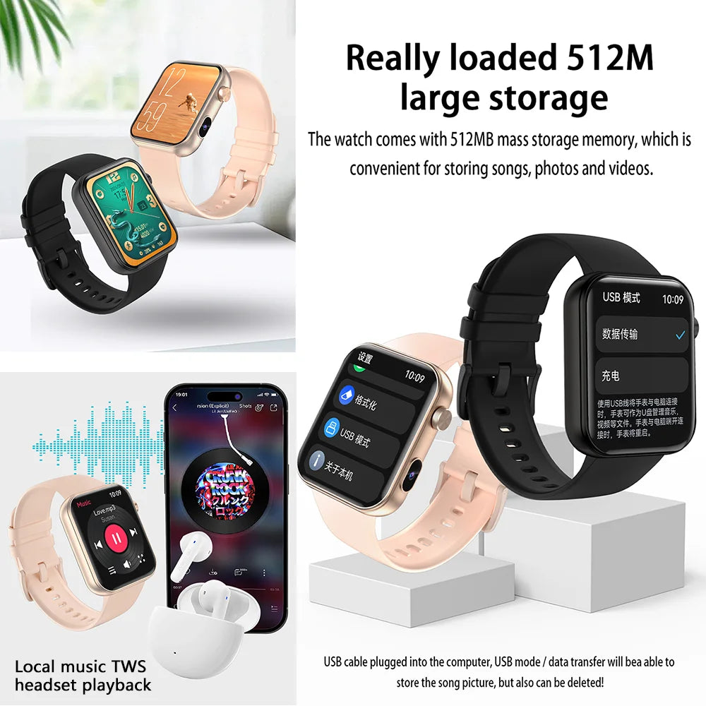 2025 New Unisex Smartwatch with Camera, Health Monitor, Fitness Tracker, Waterproof & Bluetooth Calling