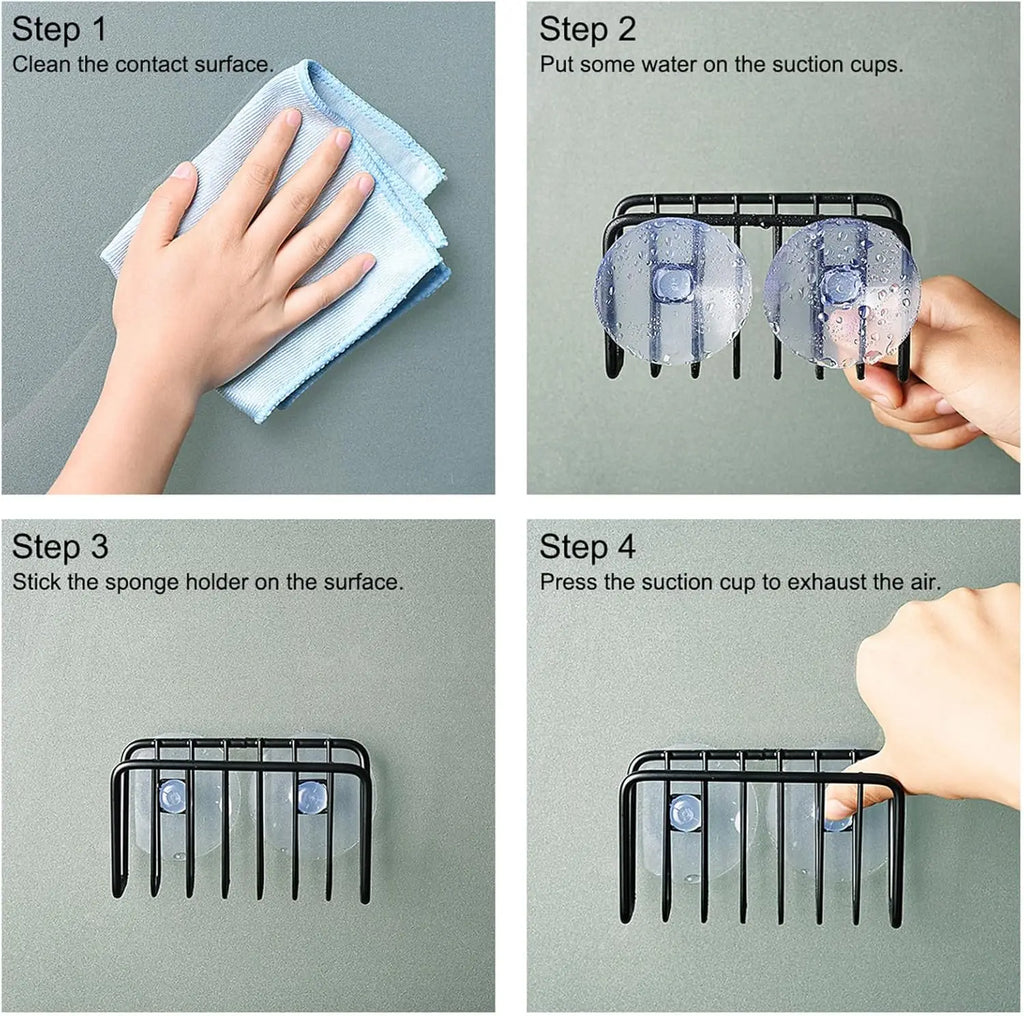 Stainless Steel Sponge Holder for Kitchen Sink - Suction Cup Wall Mount Sponge Caddy Organizer