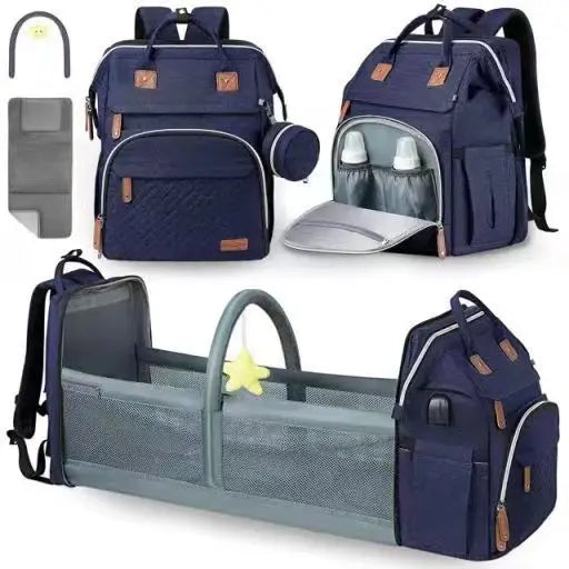 3-in-1 Baby Diaper Backpack with Foldable Travel Bed & USB Port