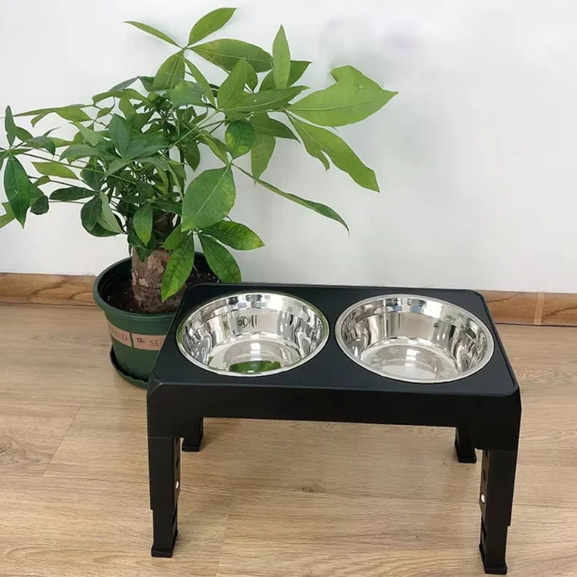 Adjustable Elevated Dog Feeder with Double Stainless Steel Bowls - 5 Heights for Small Medium & Large Dogs