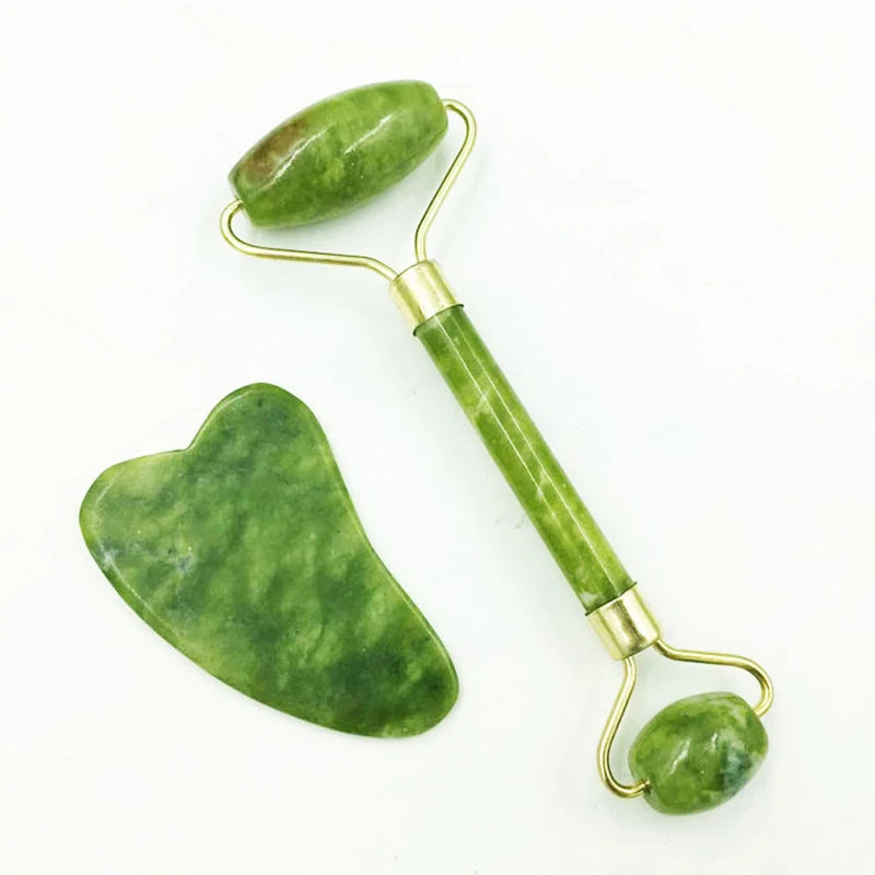 Natural Jade Roller & Gua Sha Scraping Board Set – Facial Massage Tool for Anti-Aging, Lymphatic Drainage & Skin Firming