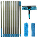 2-in-1 Extendable Window Cleaning Kit - Maximum Extension Length 13 ft 9 in (420cm) Long Pole Squeegee & Duster Mop with 180° Swivel Head
