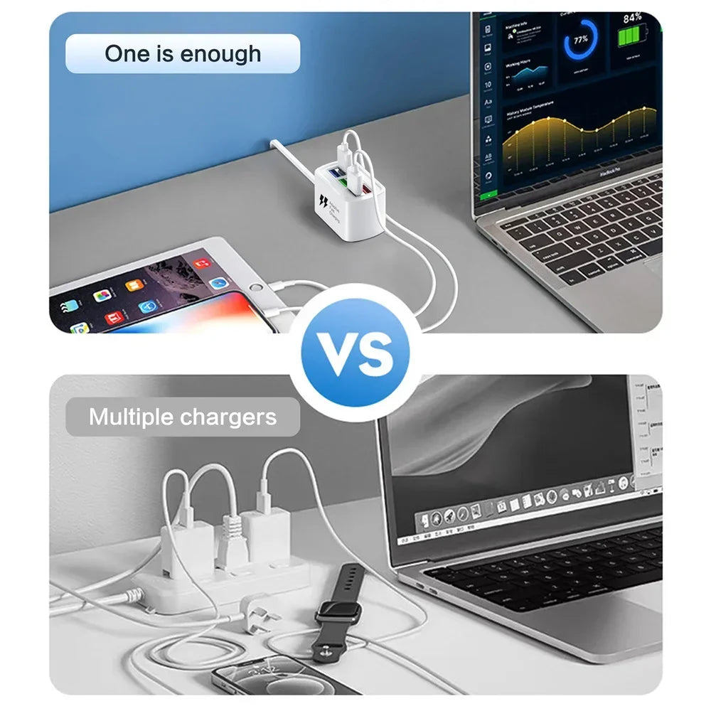 6-Port Fast USB Charging Station – Multi USB Hub Power Strip with 1m Braided Cord, Desktop Charging Hub for iPhone, Samsung & Tablets