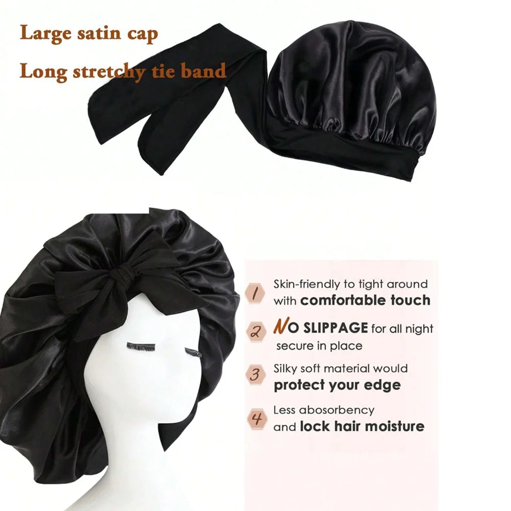 Satin Bonnet with Adjustable Tie Band – Silk-Like Sleeping Hair Bonnet for Women & Men, Nighttime Hair Protection Cap (16 Colors)