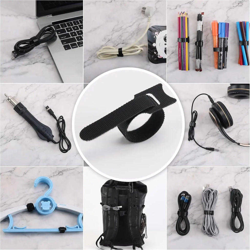10, 50 & 100-Piece Reusable Cable Management Straps – Adjustable Hook & Loop Cord Organizer Ties for Home, Office & Travel
