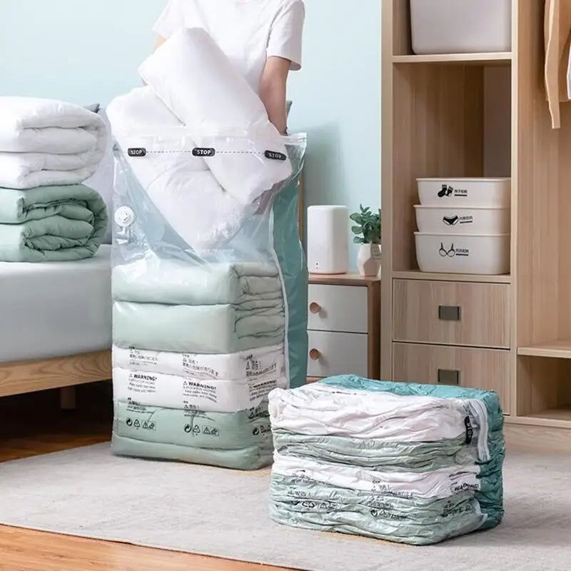 No-Pump Vacuum Storage Bags – Compression Bags for Clothes, Blankets & Bedding, Space-Saving Travel & Home Organization