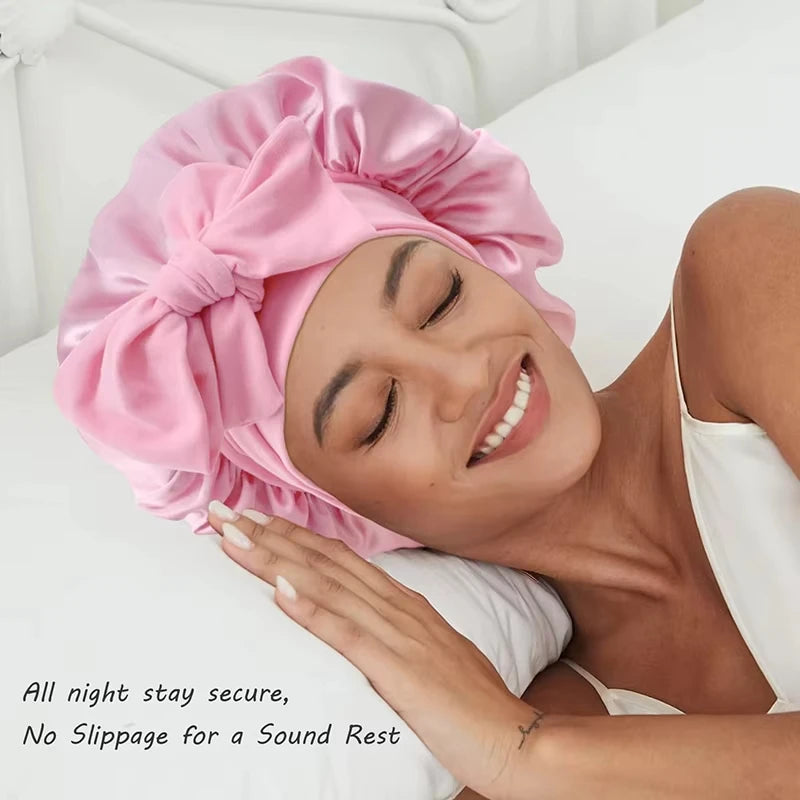 Satin Bonnet Silk Sleep Bonnet with Tie Band – Adjustable Double-Layer Hair Bonnet for Women & Men, Nighttime Hair Protection