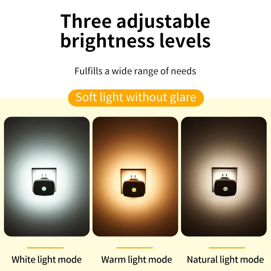 Motion Sensor LED Night Light Plug-in – Automatic Infrared Smart Sensor Wall Lamp for Bedroom, Bathroom, Hallway, Kitchen & Kids Room (110V/220V)