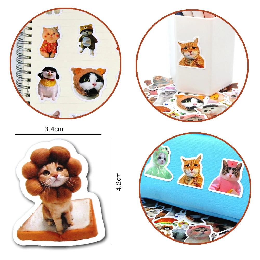 Funny Cat Stickers Pack – 10/50/100pcs Cute Cartoon Decals for Laptop, Phone, Water Bottle, Guitar, Luggage & More