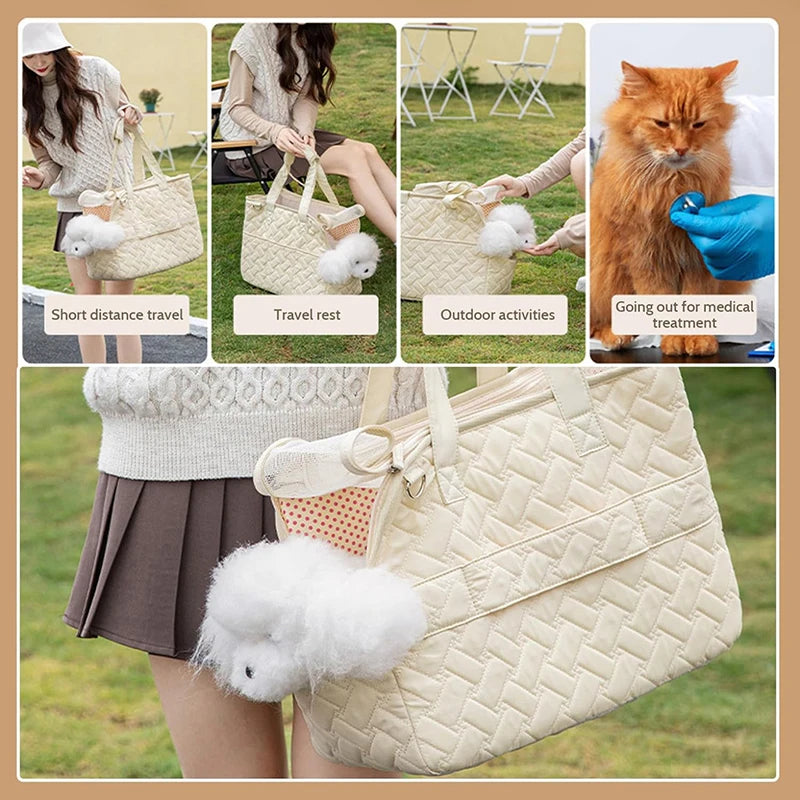 JTPAWS Pet Portable Carrier Bag for Small Dogs & Cats - Quilted Handbag Tote Purse, Breathable Mesh Soft Cushion, Shoulder Picnic Travel Outdoor Puppy Kitten Bag