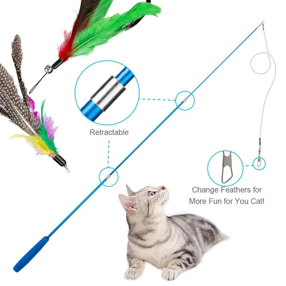 11-Pack Colorful Cat Feather Toy Refills – Replacement Heads for Interactive Wand Teasers